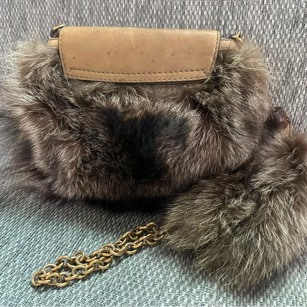Gucci Brown Fur & Leather Tom Ford Small Flap Bag with Gold Chain Detail